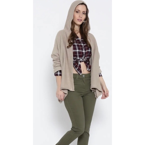 Forever 21 Knit Hooded Open Cardigan Tan Medium - Picture 2 of 11